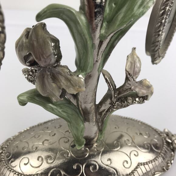 Ashleigh Manor 5 Frame Family Photo Tree Pewter Rhinestone Enamel Floral Flower - Picture 9 of 16